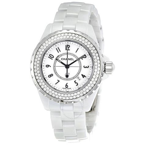 white chanel women& 39|Chanel white watch with diamonds.